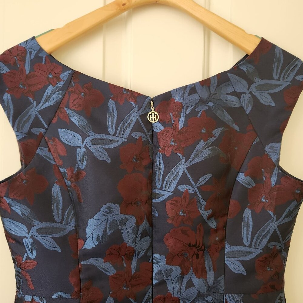 Tommy Hilfiger Jaquard Floral Cocktail Dress Blue Burgundy Sleeveless Party - Picture 4 of 7